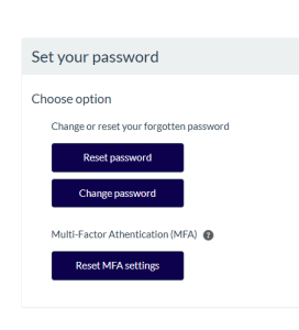 Screenshot of button options which you can use to reset or change your current password
