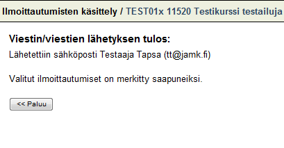 Kuittaus sähköpostin lähettämisestä