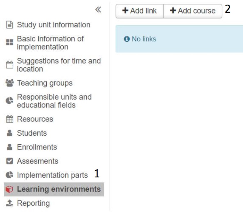 Screenshot of Learning environments page in Peppi