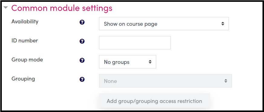 Screenshot of common module settings