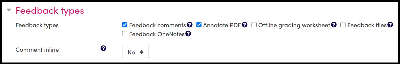 Screenshot of feedback types in Assignment activity