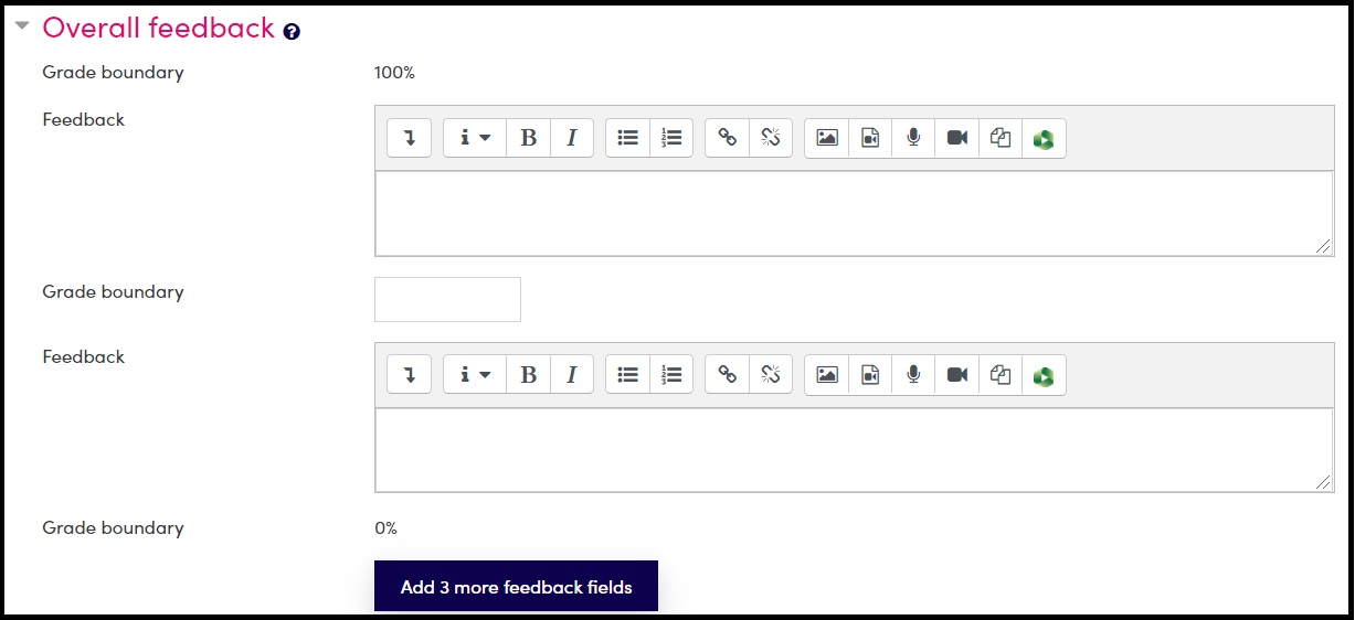 Screenshot of Quiz activity overall feedback settings