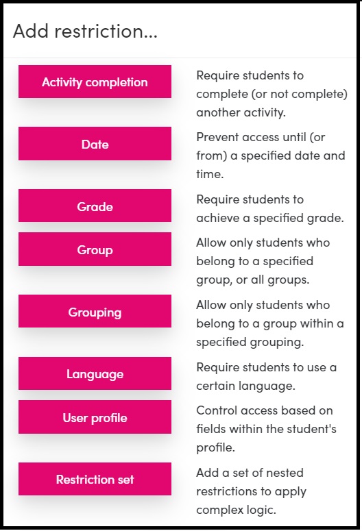 Screenshot of restrict access alternatives