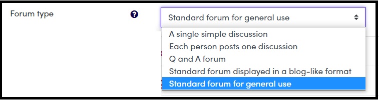 Screenshot of forum type options