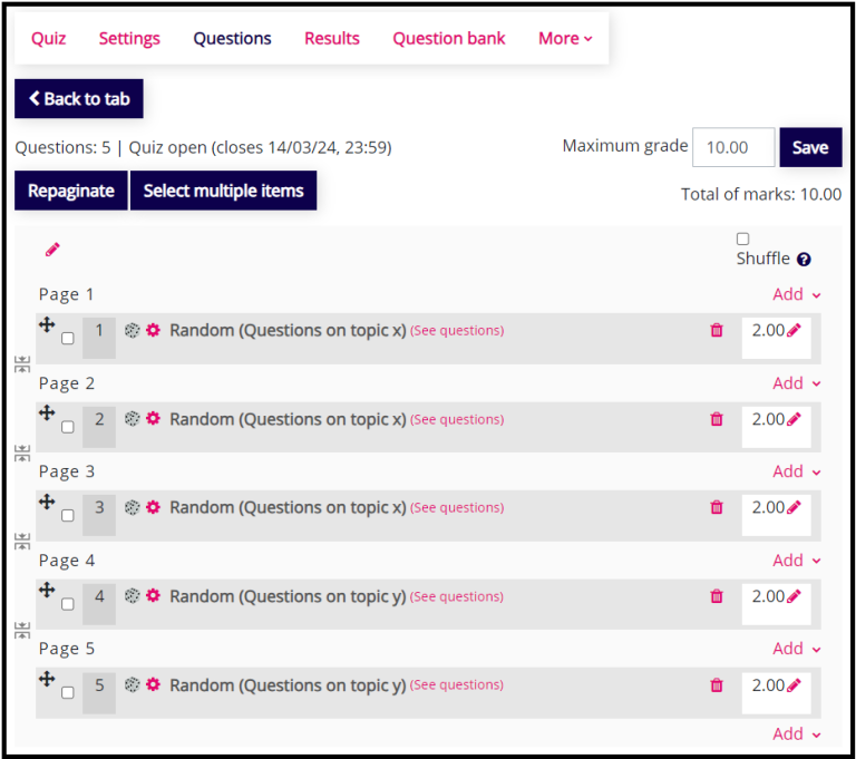 Question bank and Quiz activity - Moodle