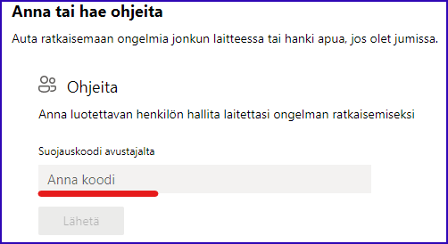 Pääset syöttämään koodin etäyhteyden muodostamista varten. Saat koodin tekniseltä asiantuntijalta. 