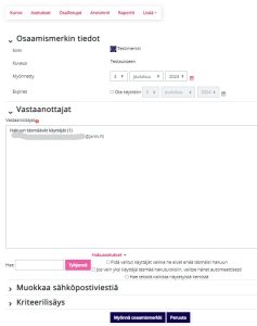 Moodlen merkin vastaanottajien valinta