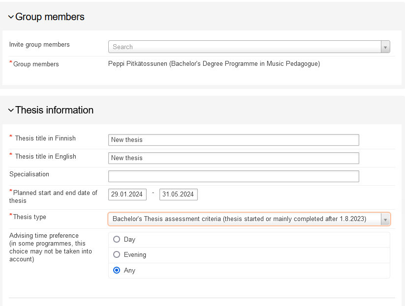 Thesis topic proposal, basic information