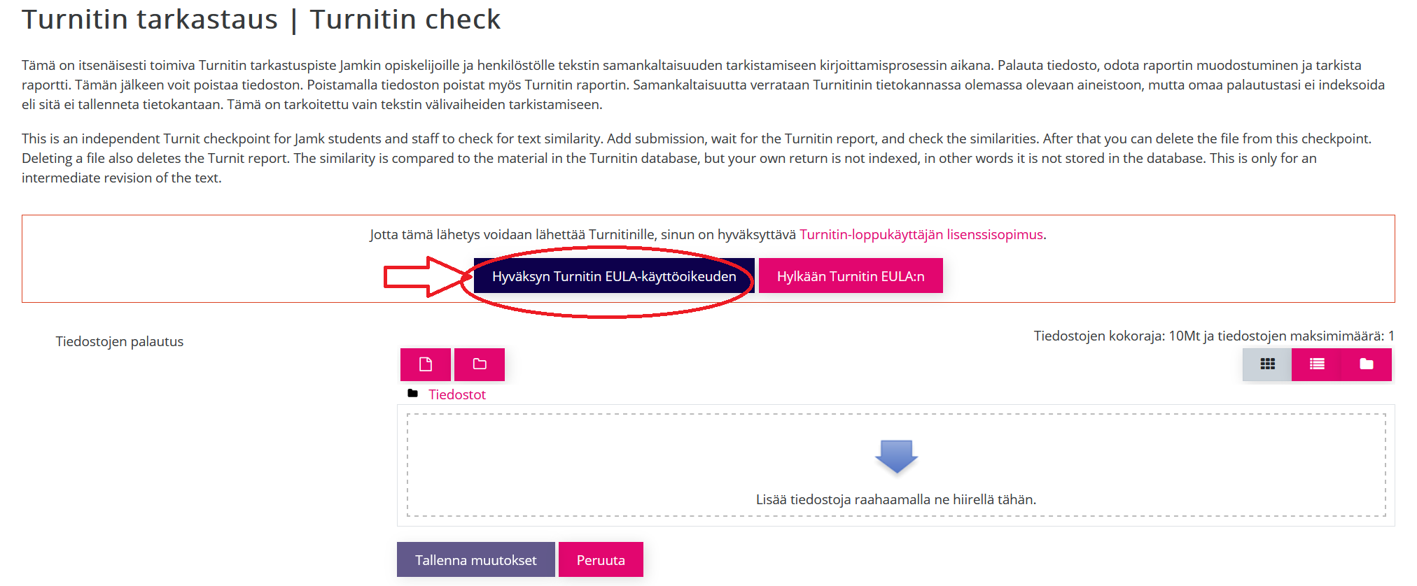 Turnitinin käyttöehtojen hyväksyminen