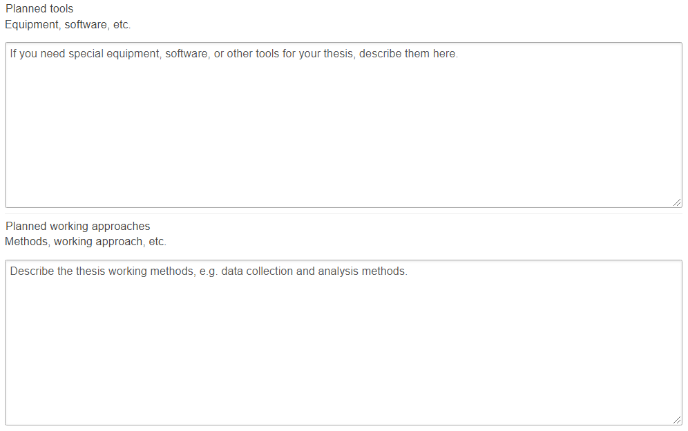 Describing the planned tools and working methods on the topic proposal form