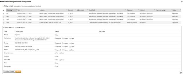 Reservation mass editing