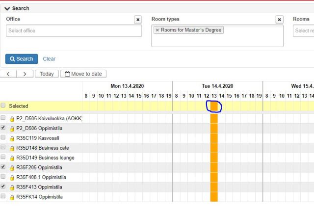 Choose multiple rooms in free and busy search