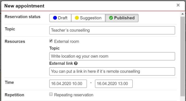 Picture of new appointement reservation form