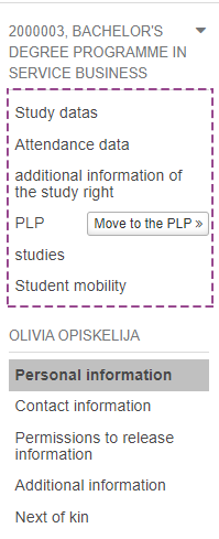 Picture of navigation for student study entitlement