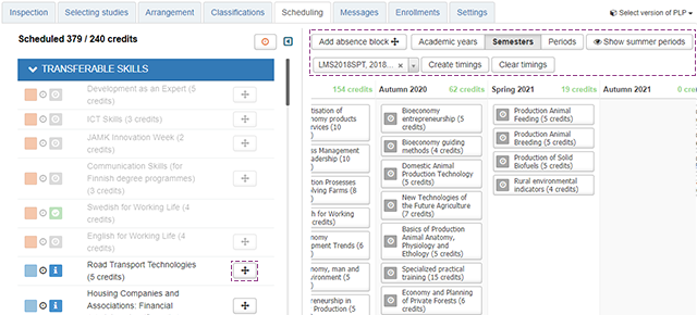 Picture of PLP Management scheduling tab