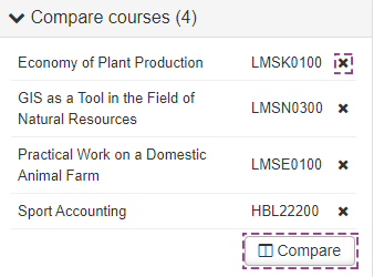 Picture of PLP Managements select studies -tabs compare courses funtion