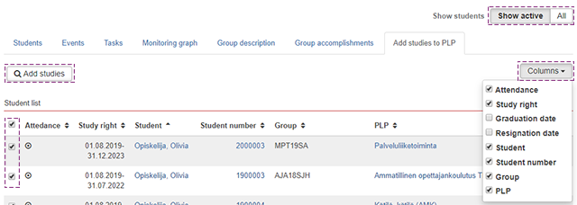 Picture of PLP guidance add studies to the PLP tab