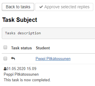 Picture of PLP guidance tasks tab when viewing response from students to the given tasks