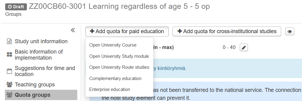 Adding a quota group to the implementation