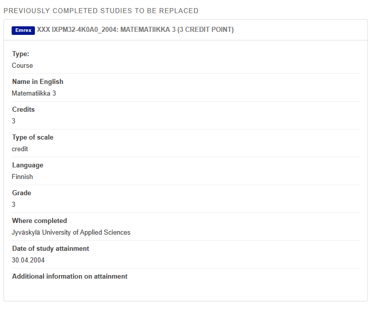 Study information in the application when imported via Emrex