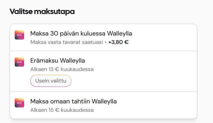 Walleyn vaihtoehdot yksityishenkilölle