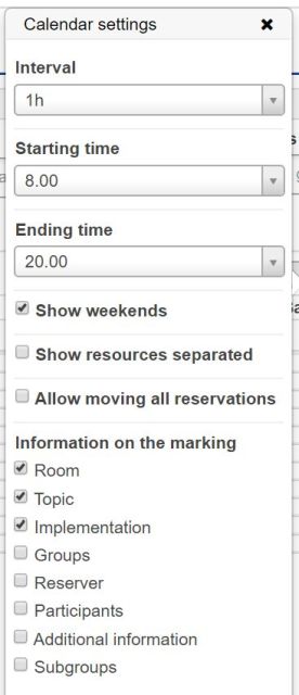 Calendar settings