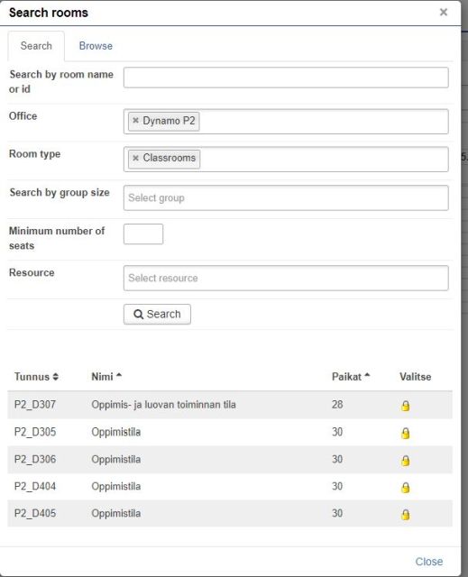 Search rooms form