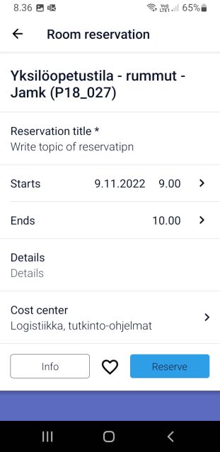 Add in Tuudo reservation form the title and if needed change the time. At the end click Reserve