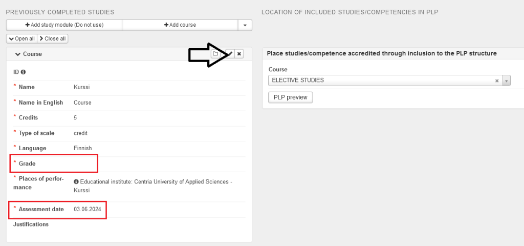 Adding the grade and date of the study attainment to the Study information