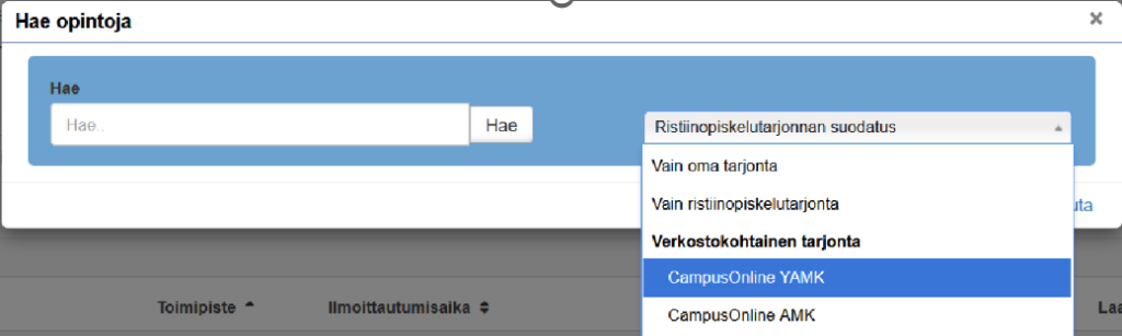 Opintojen hakeminen Ilmoittautumiset-välilehdeltä