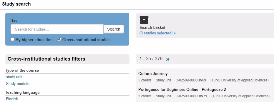 Study Search window