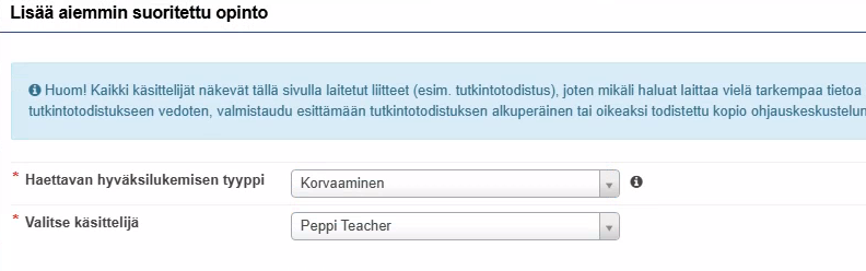 Hyväksilukemisen tyyppi ja käsittelijä
