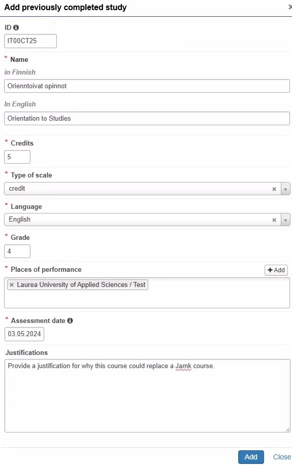 Study information on the application