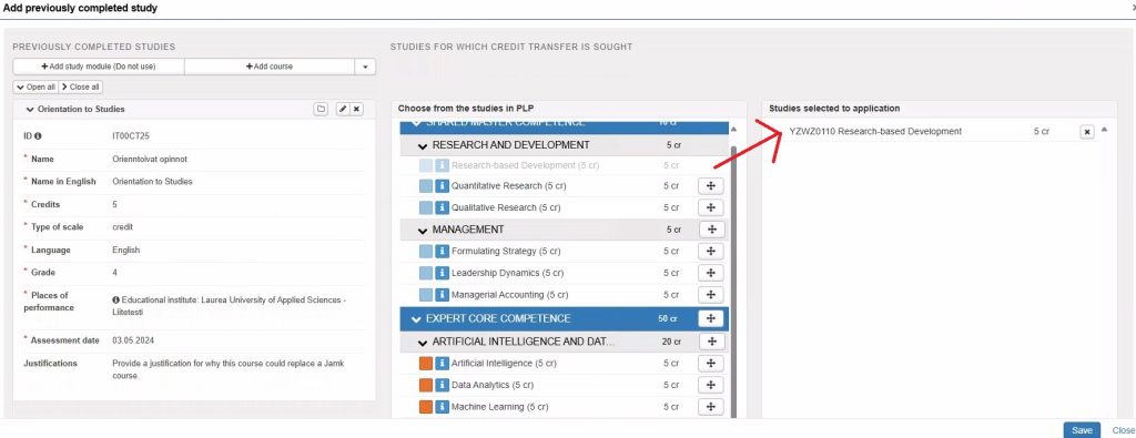 Drag the course to be replaced from your PLP to the 'Studies selected to application' section.