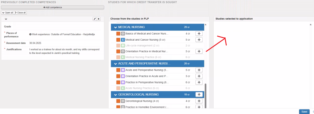 Drag the course to be replaced from your PLP to the ‘Studies selected to application’ section.