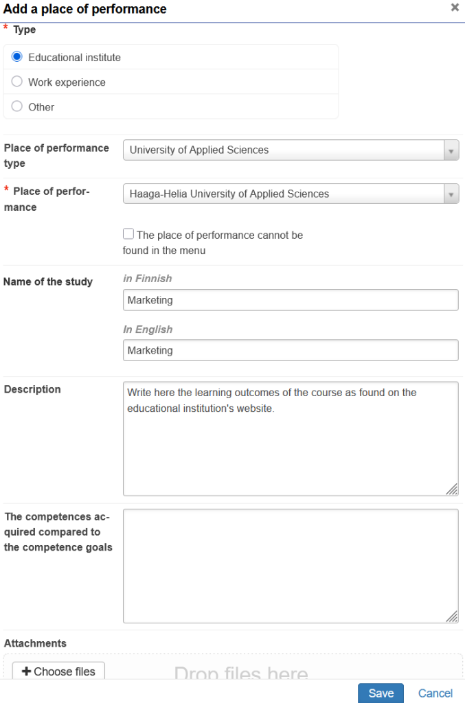 Place of performance information