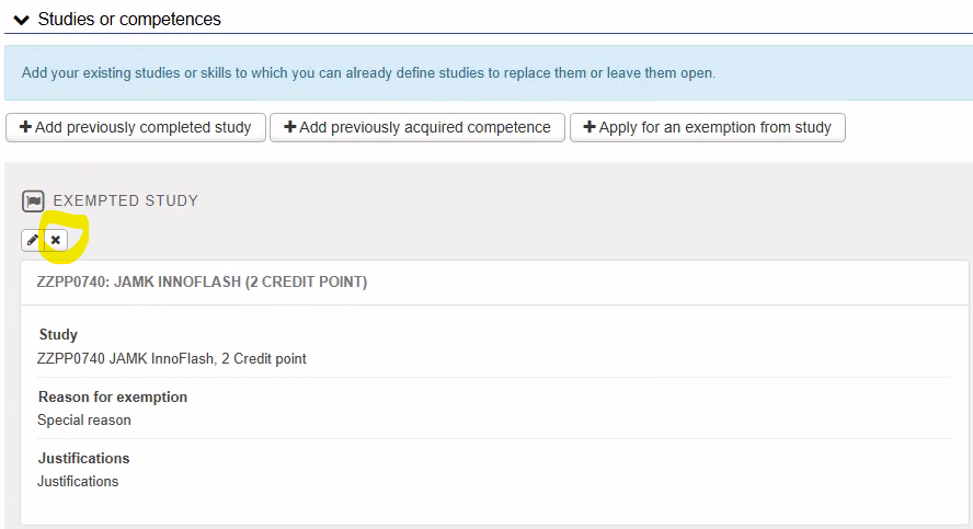 Removing exempted study from the application