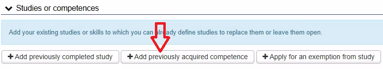 Add previously acquired competence button