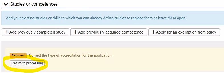 Returning the application to the teacher after corrections