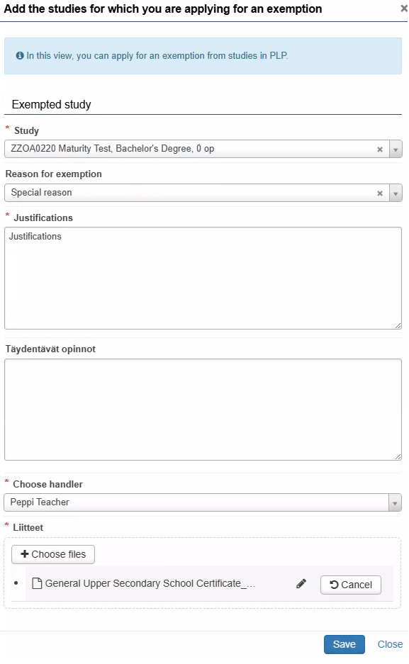 Filling in exemption application