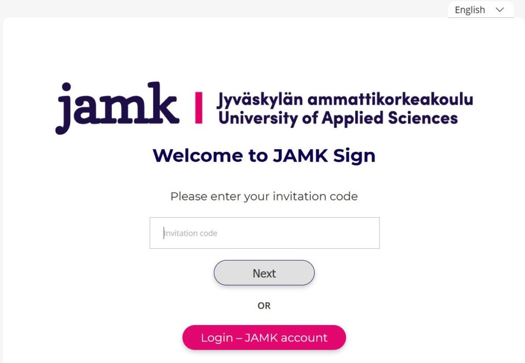 Login screen of Jamk Sign