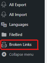 Broken link checker lisäosa ohjauspaneelissa