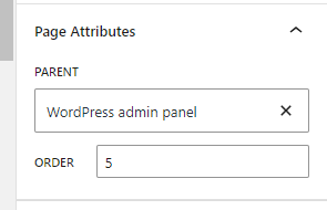 Page attributes, choosing Parent page and order in navigation